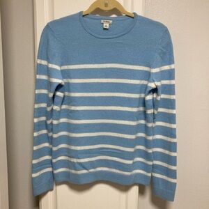 L.L. Bean Classic Cashmere Crewneck Sweater. Size M. Lake/Cream Stripe.